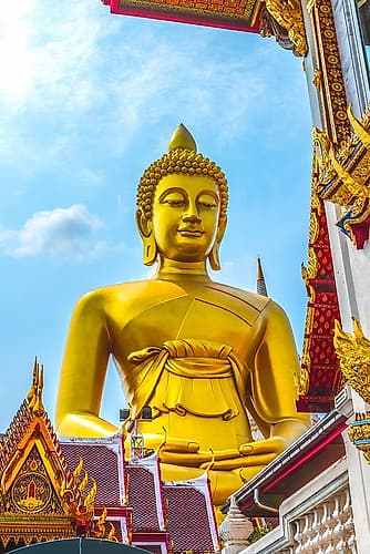 Largest golden Buddha, Wat Paknam Bhasicharoen in Bangkok, Thailand. Temple established in 1600s. Architecture Print